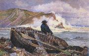 William henry millair A Fisherman with his Dinghy at Lulworth Cove (mk46) oil on canvas